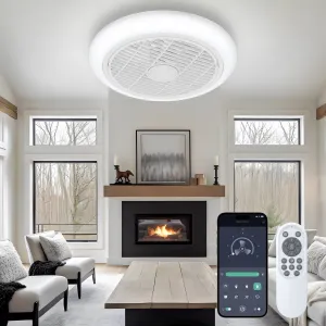 16in Indoor Ceiling Fan with Light, Remote & APP Control, 3 Colors Lighting and 6 Wind Speeds, Invisible Bladeless Ceiling Fan, Timing Setting