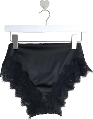 3Spirit Black Seduce - Satin High Waist Lace Trim Knicker Shorts UK 6