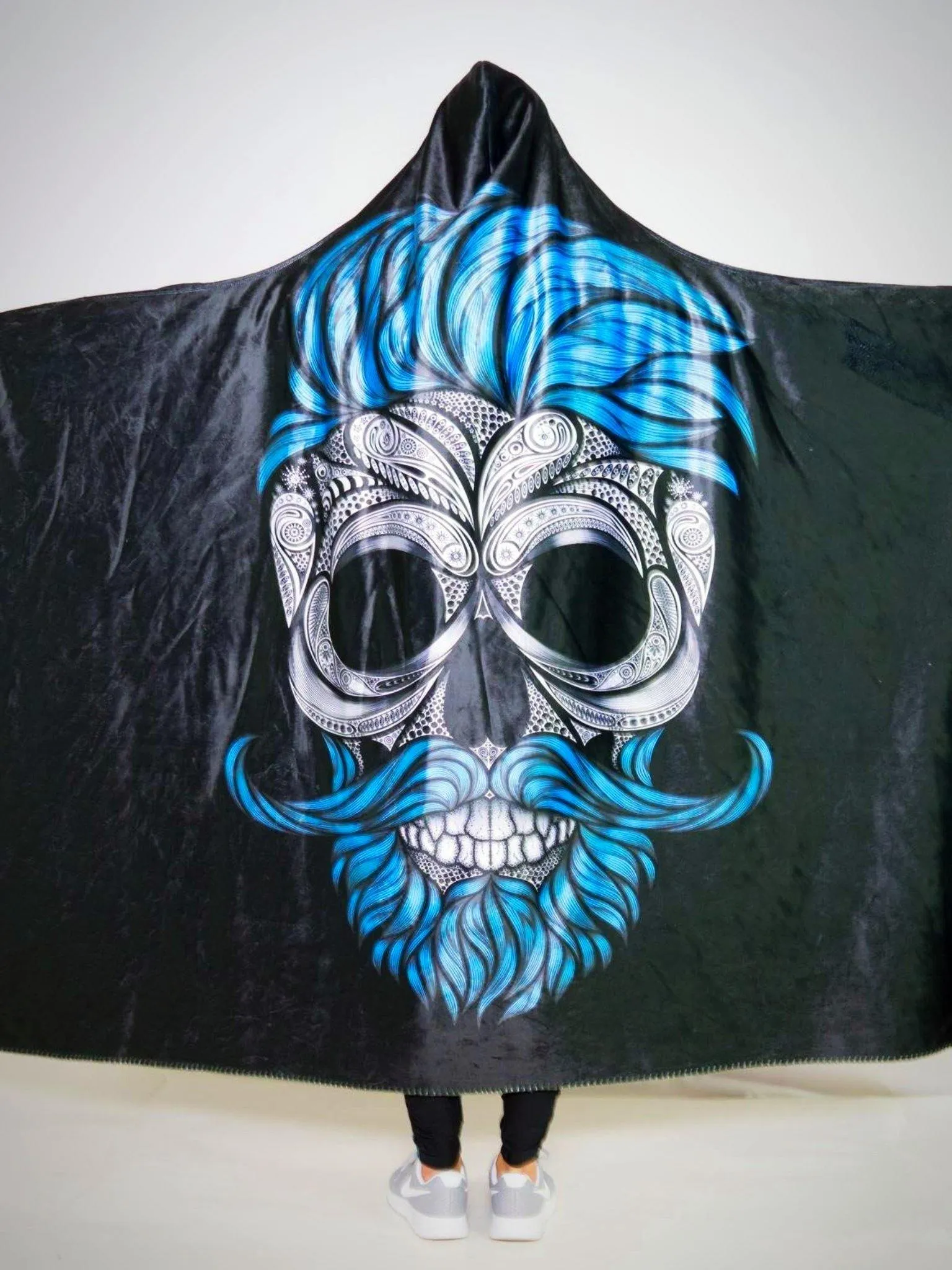 Blue Bearded Skull Hooded Blanket