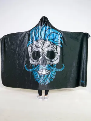 Blue Bearded Skull Hooded Blanket