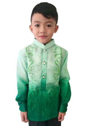 Boys Jusilyn Green Chinese Collar Barong Tagalog - Erin - Size 6 CL129