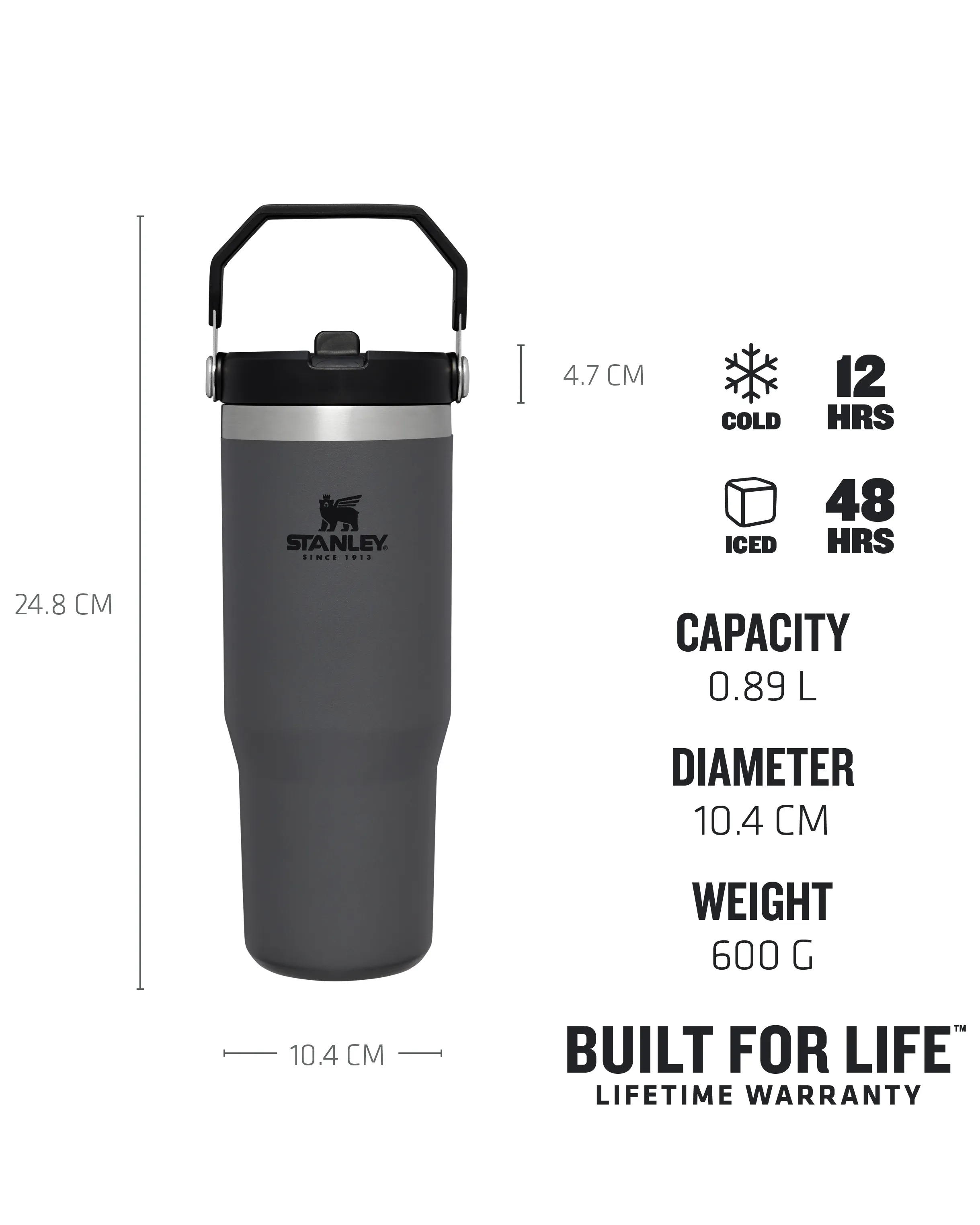 Classic Iceflow Flip Straw Tumbler in Charcoal