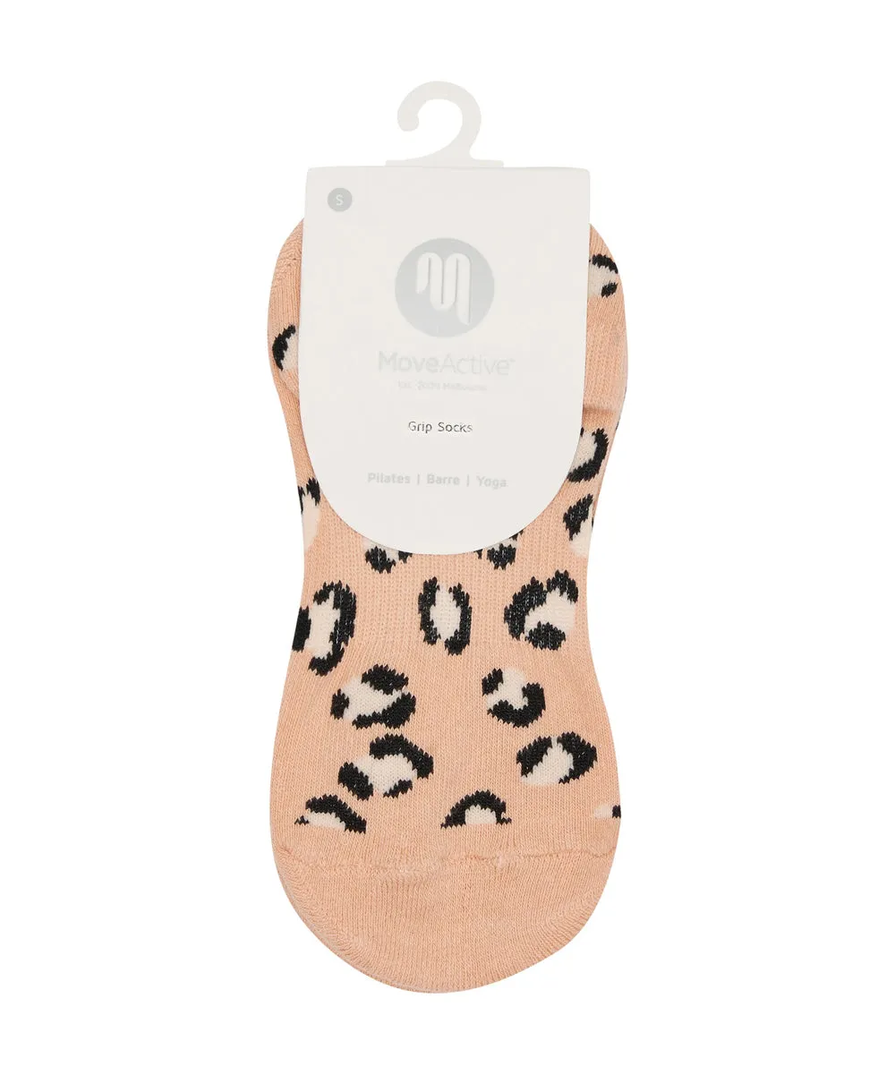 Classic Low Rise Grip Socks - Peach Sorbet Cheetah (Barre / Pilates)