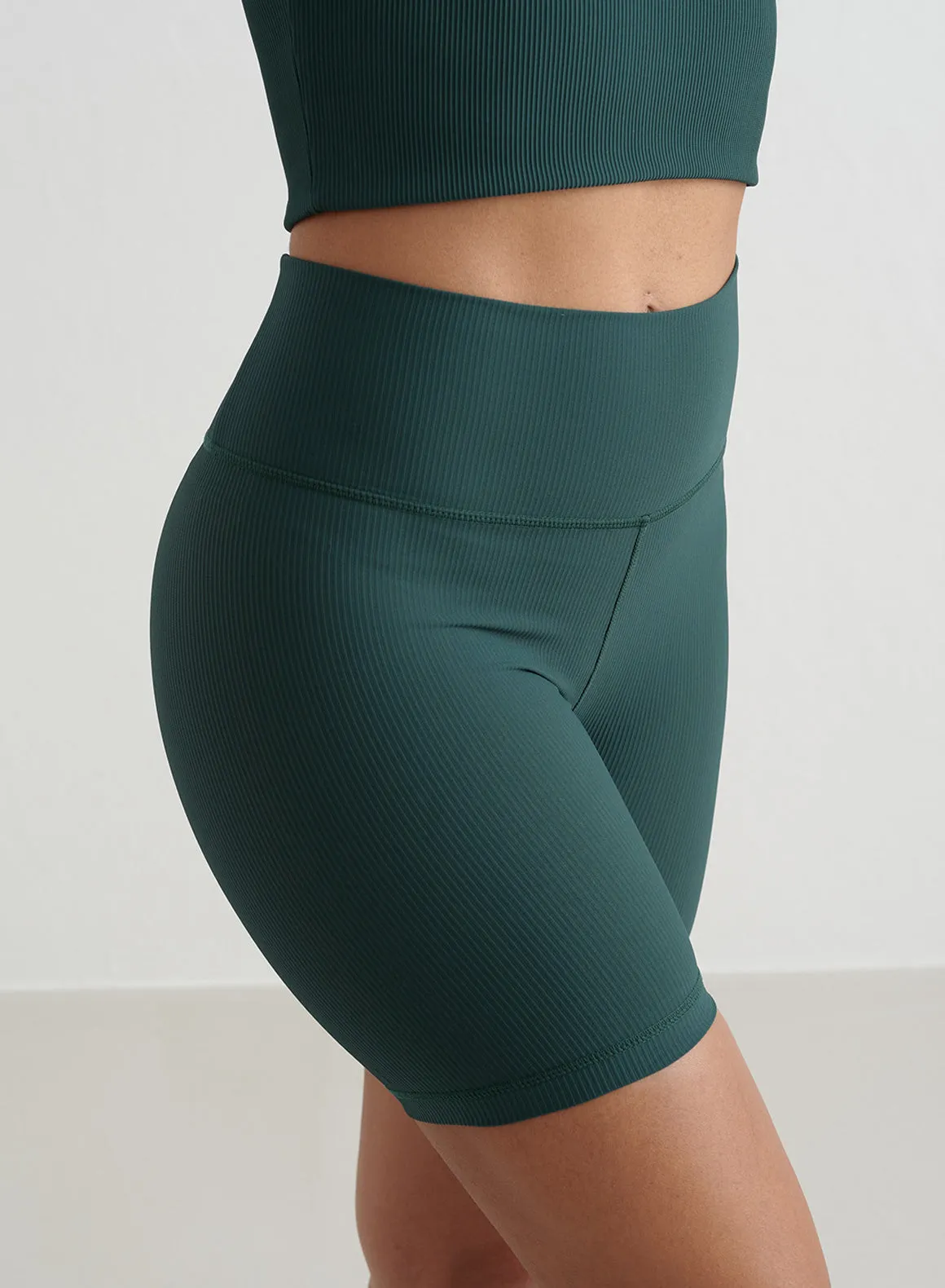 Deep Emerald Ribbed Performance Midi Biker Shorts