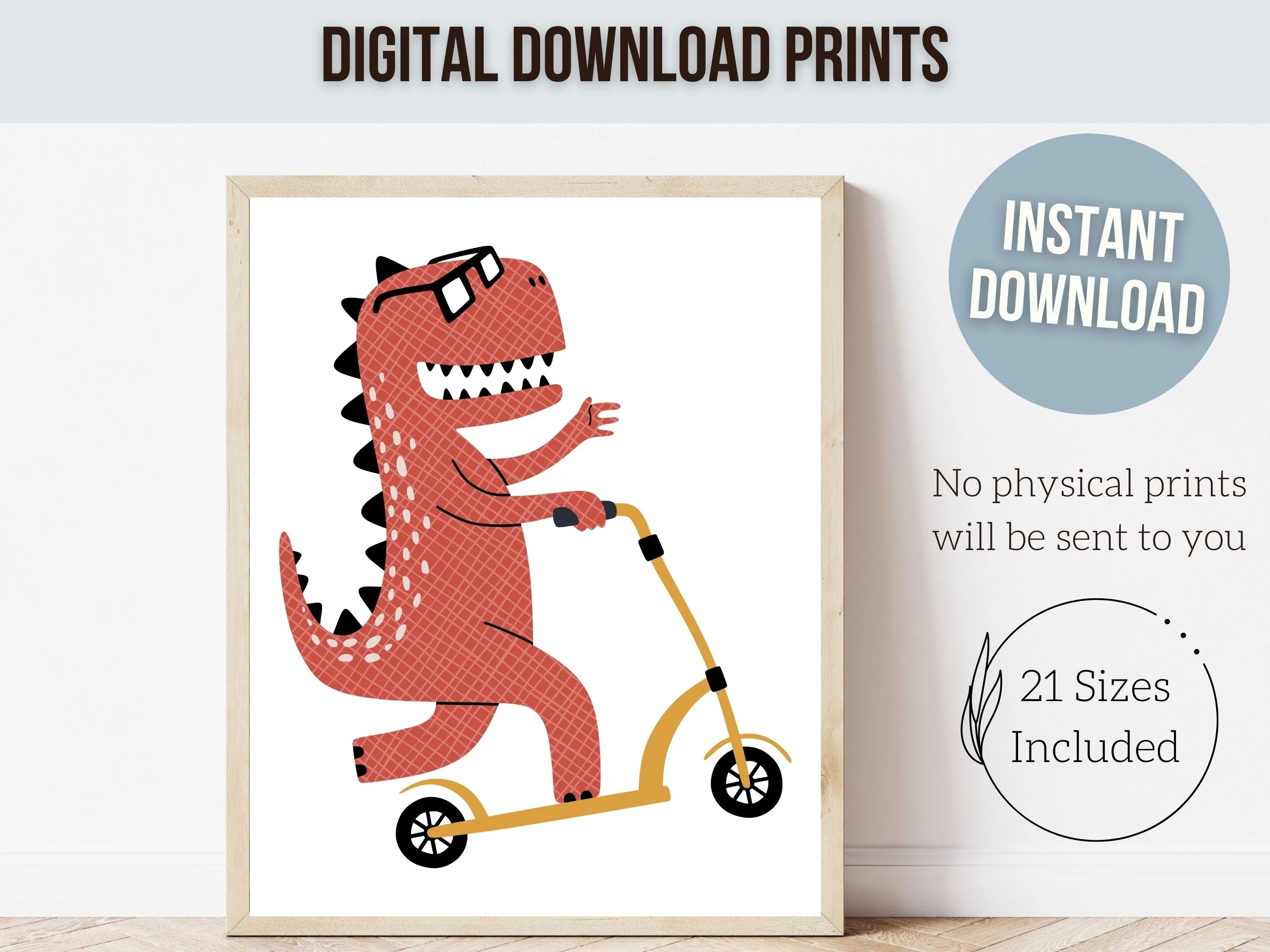 Dinosaurs Riding Bikes Set of 6 Prints