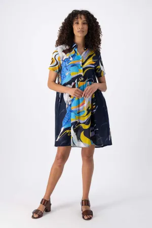 Faith Villa Dress Navy in Seersucker