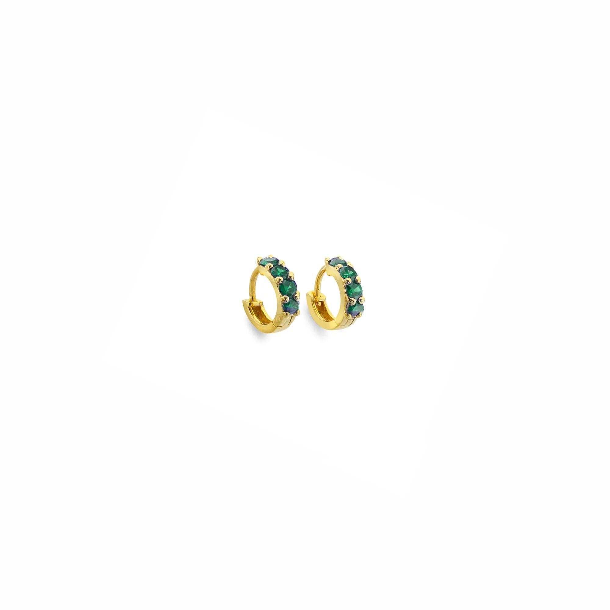 Gold Green Leaf Huggie Hoop Earrings