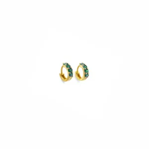 Gold Green Leaf Huggie Hoop Earrings