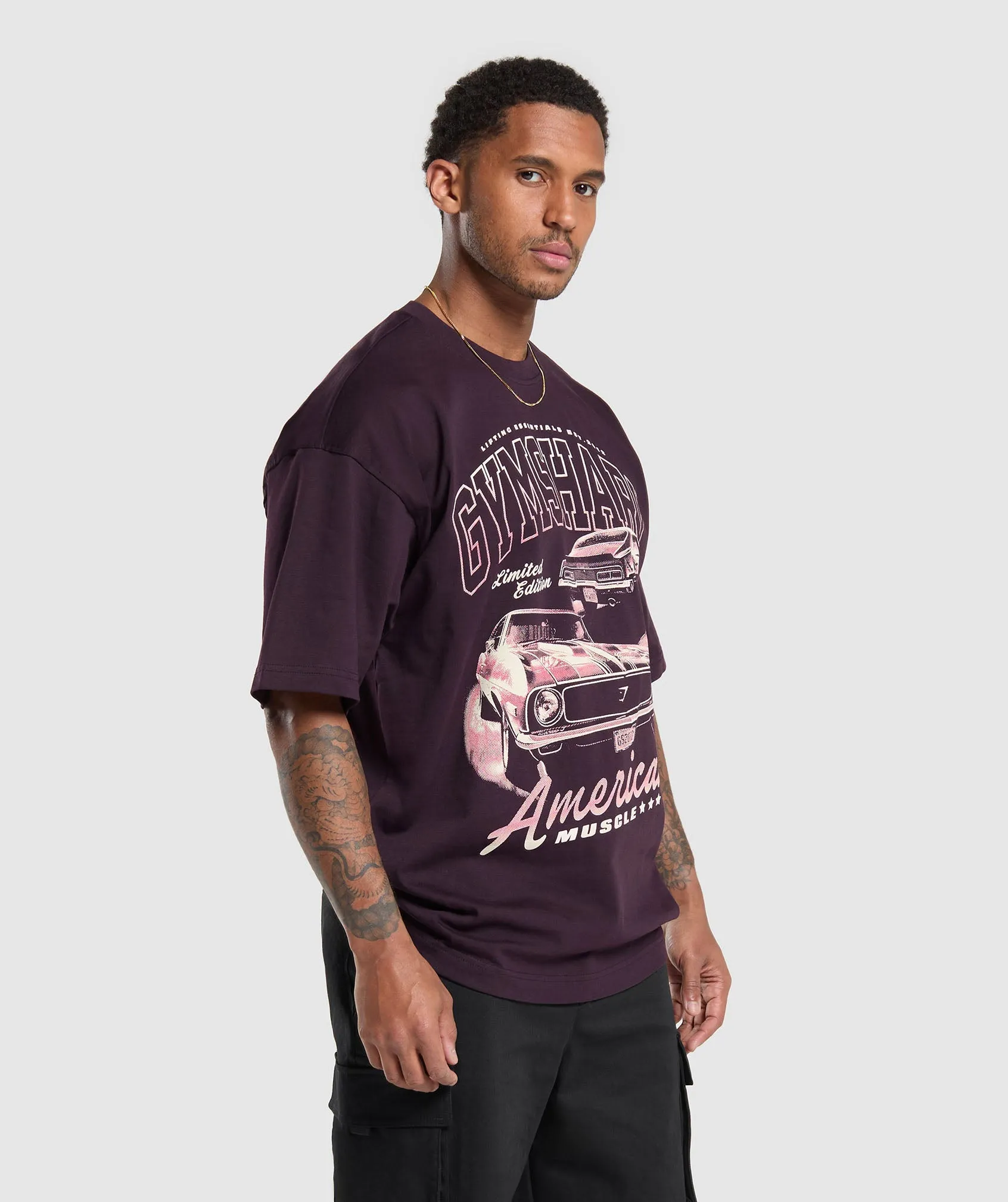 Gymshark American Muscle Extreme Oversized T-Shirt - Plum Brown