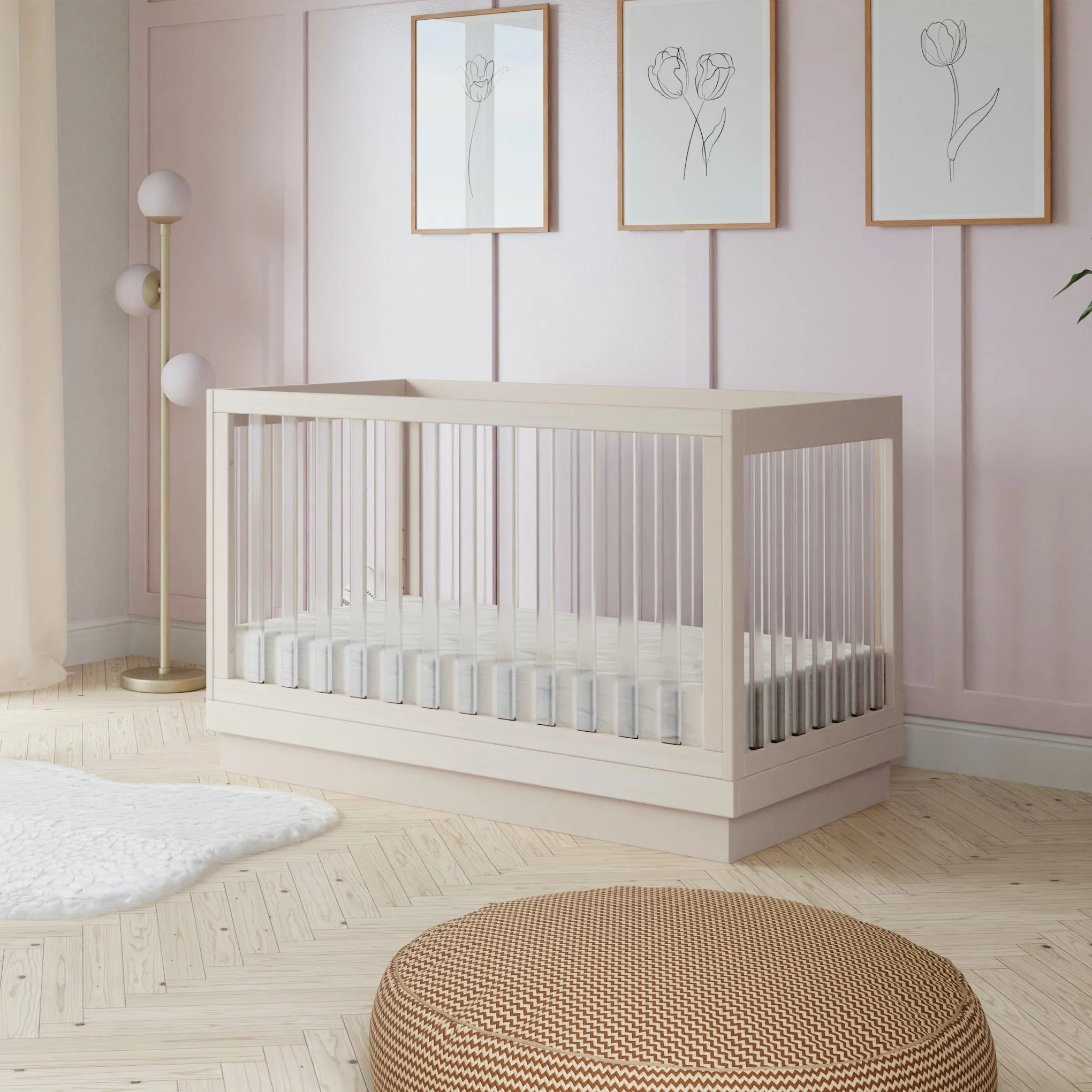 Harlow Acrylic 3-in-1 Convertible Crib with Toddler Bed Conversion Kit - Washed Natural/Acrylic