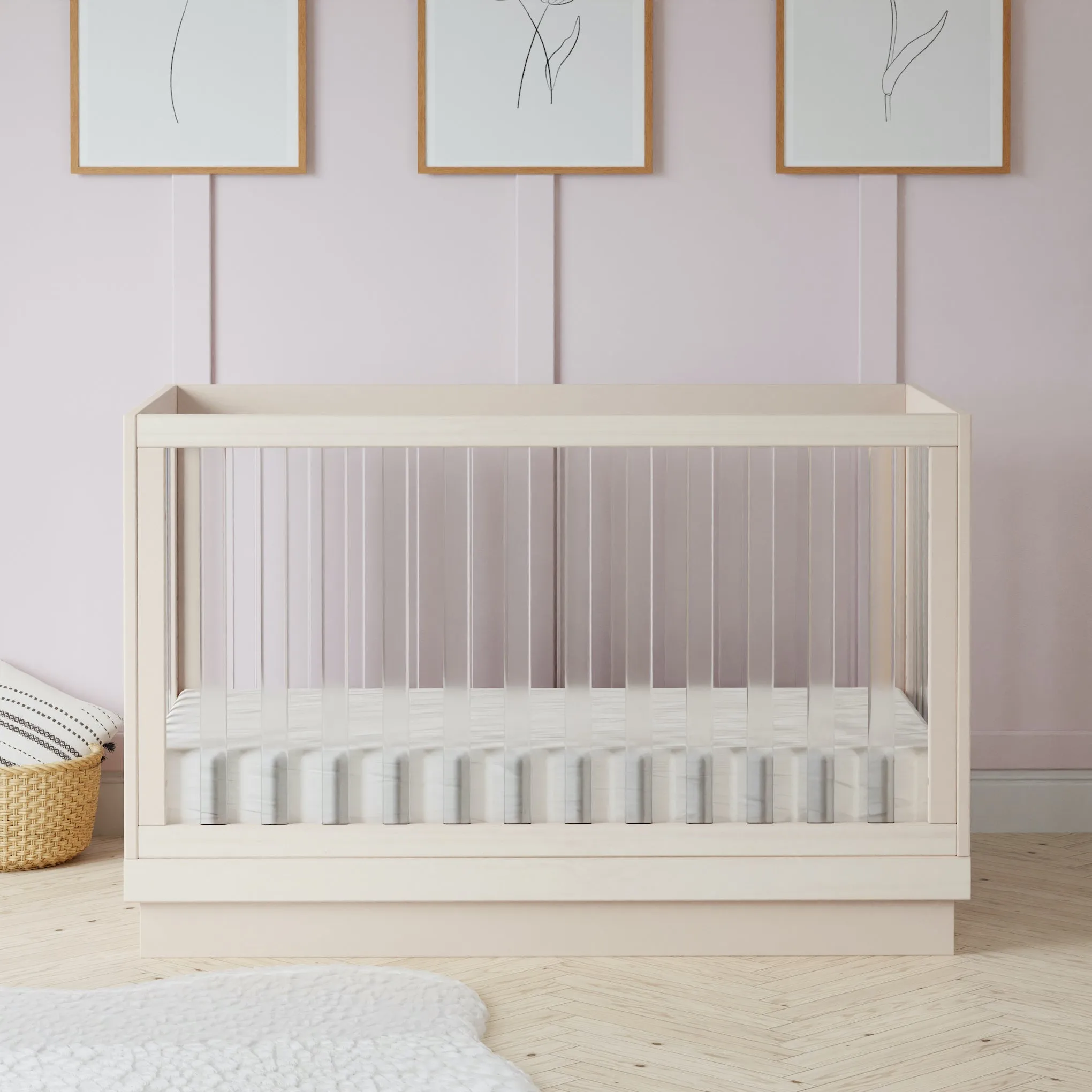 Harlow Acrylic 3-in-1 Convertible Crib with Toddler Bed Conversion Kit - Washed Natural/Acrylic