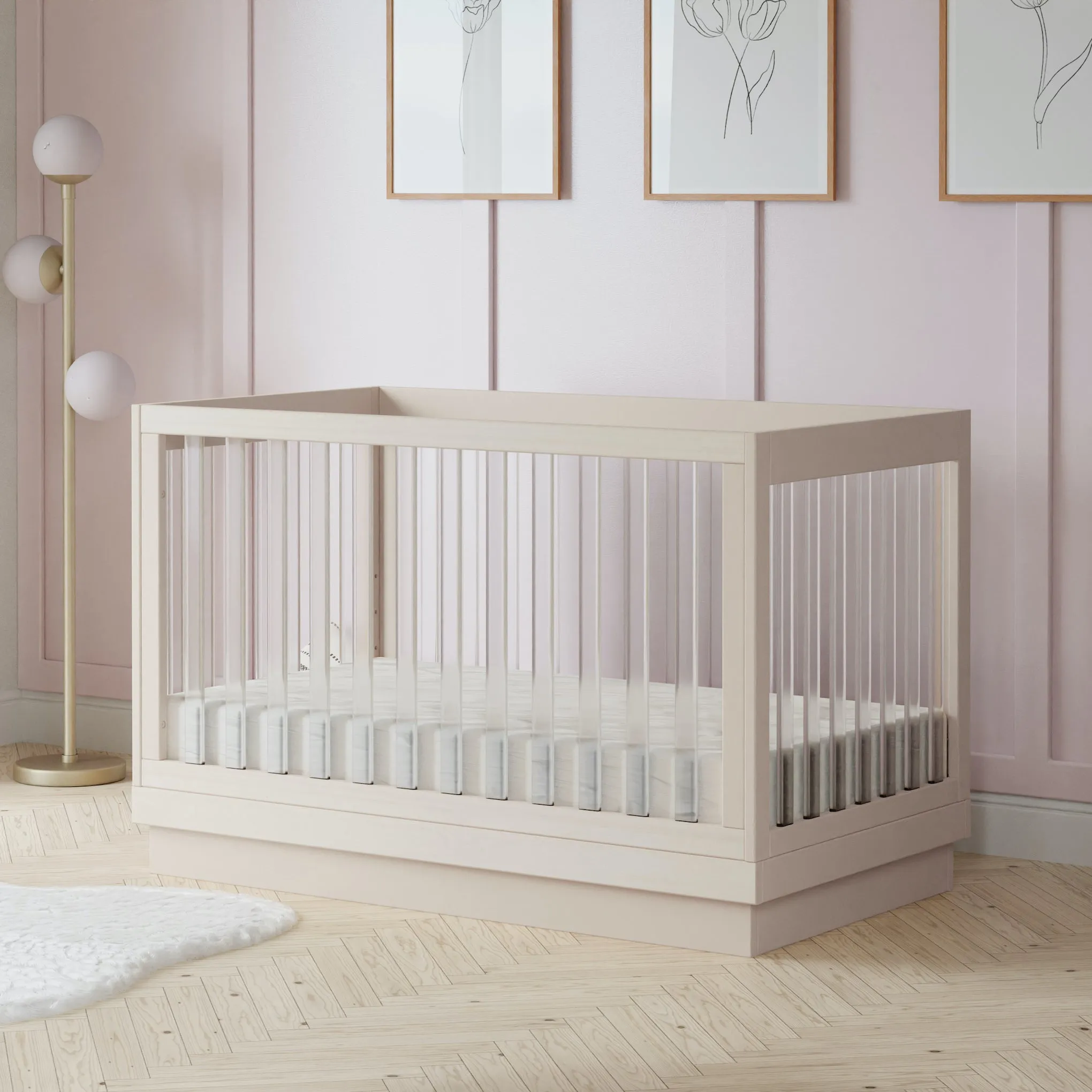 Harlow Acrylic 3-in-1 Convertible Crib with Toddler Bed Conversion Kit - Washed Natural/Acrylic