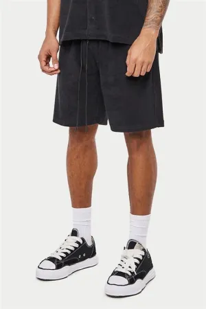 HEAVYWEIGHT TOWELLED SHORTS - BLACK