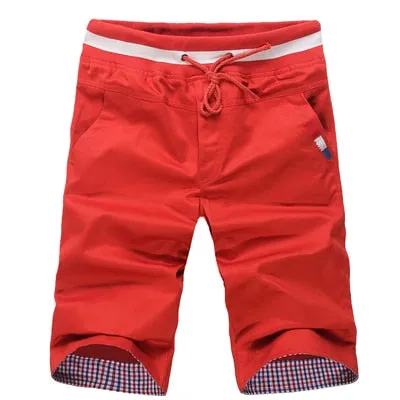 Mens Jogger Shorts Elastic Waist Red White Blue Adorned Stitching