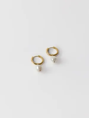 Pearl Hoops in Gold