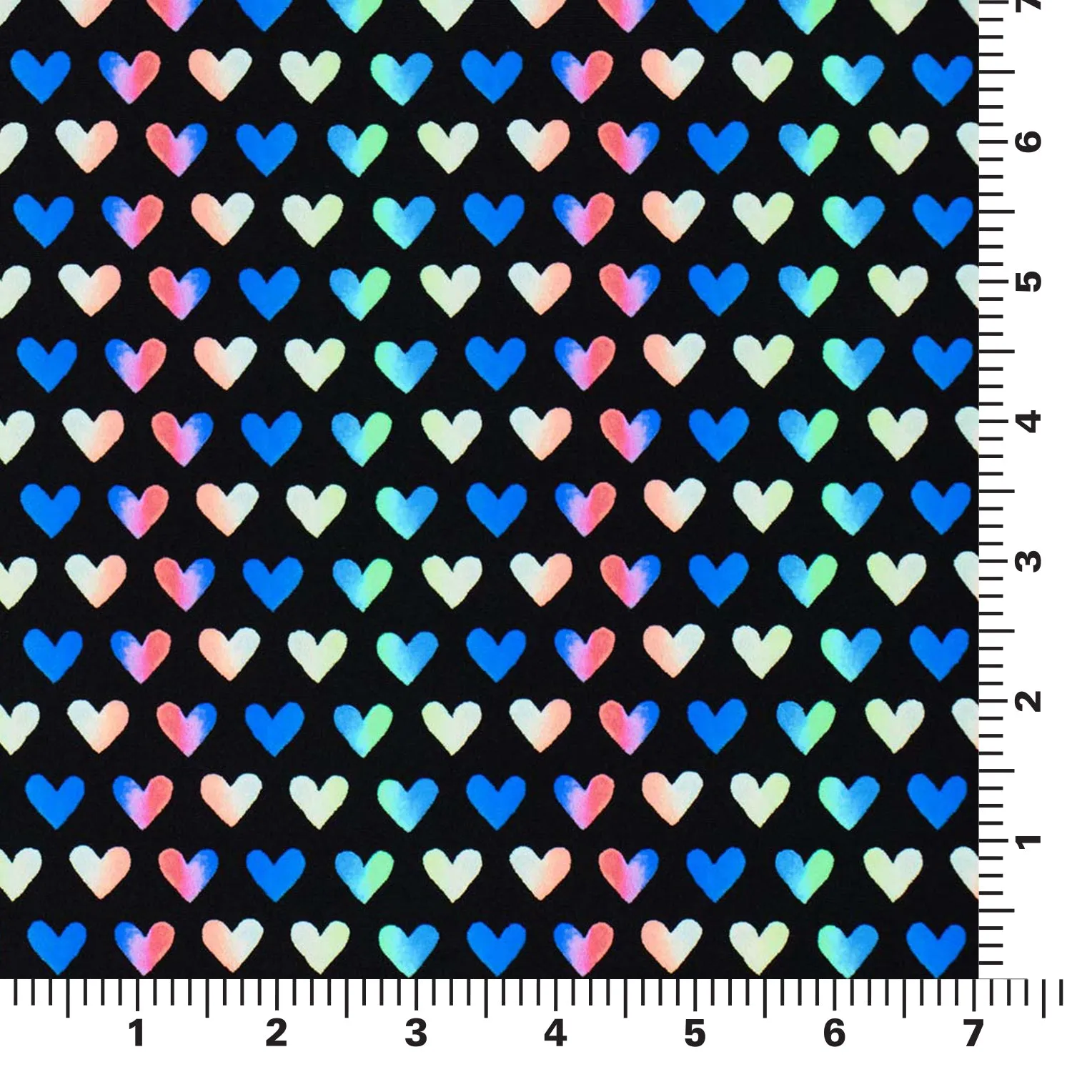 Rainbow Hearts Printed Spandex Fabric | Blue Moon Fabrics