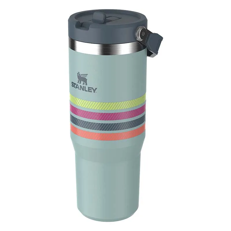 The 30oz IceFlow Flip Straw Tumbler in Cream Seafoam Stripe