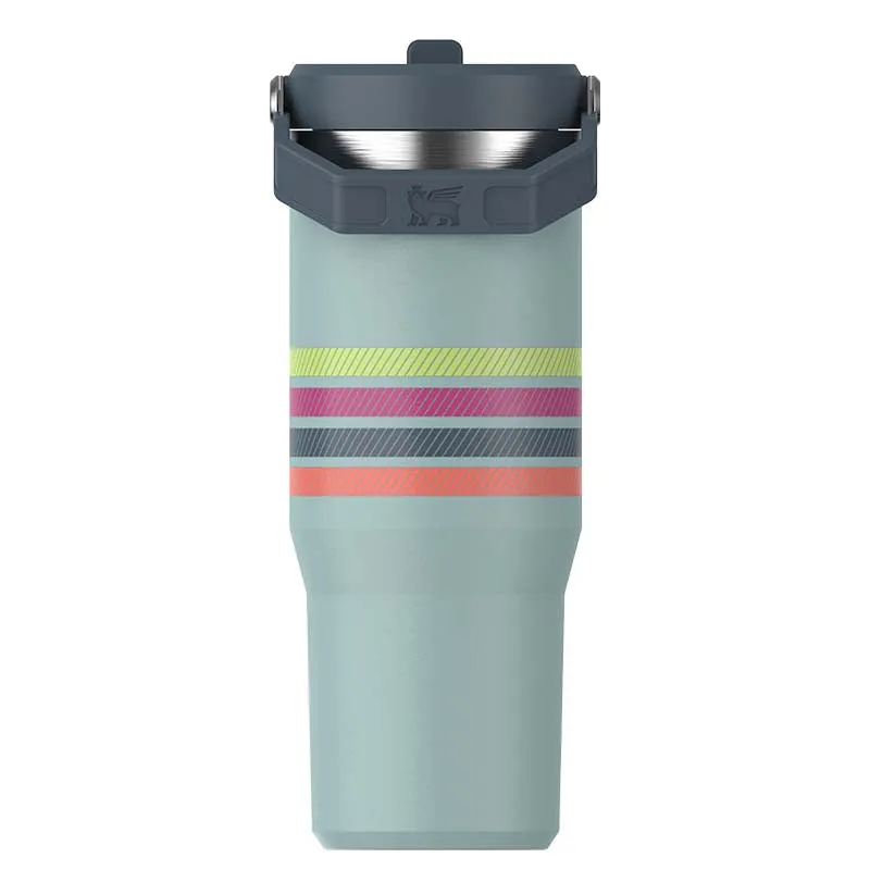 The 30oz IceFlow Flip Straw Tumbler in Cream Seafoam Stripe