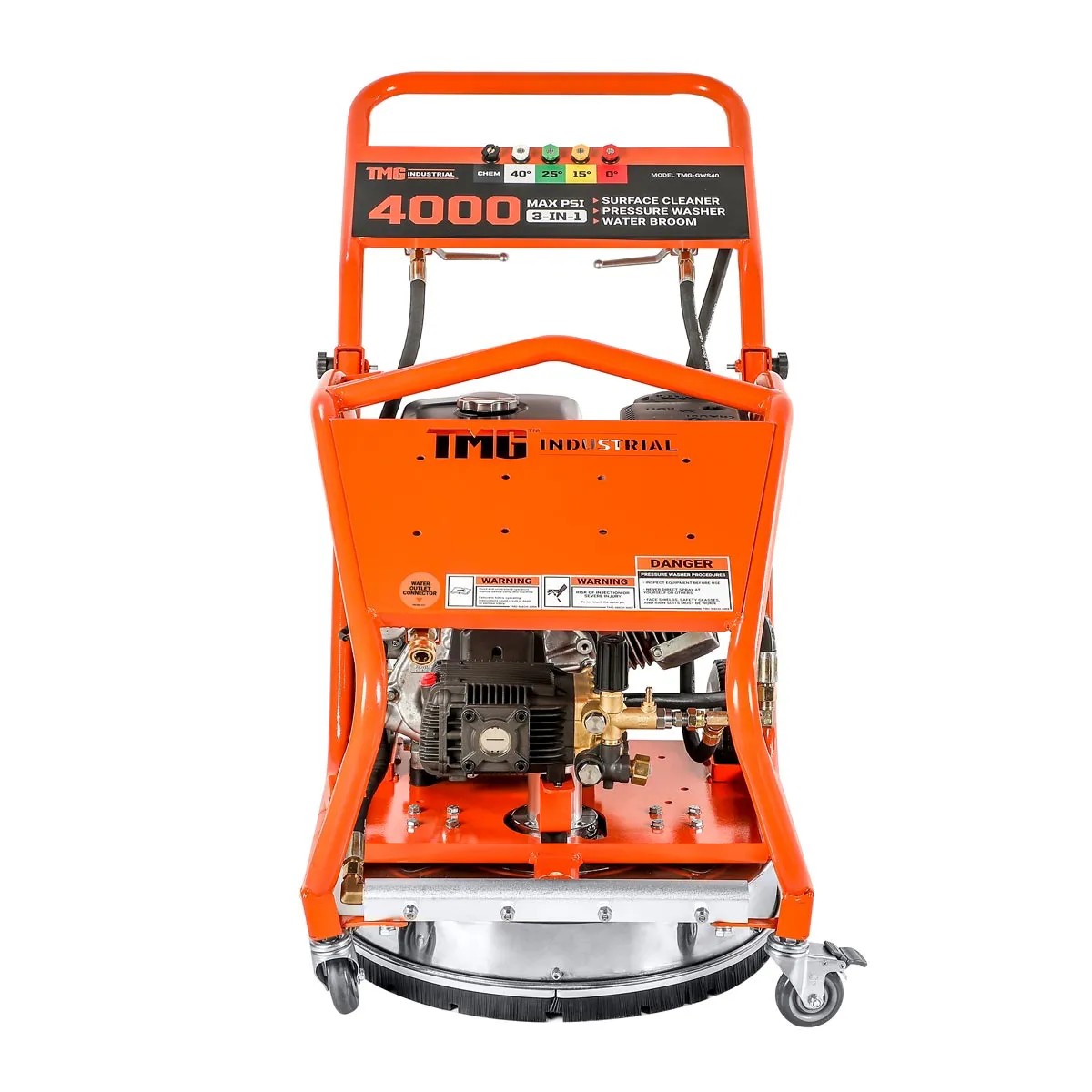 TMG Industrial 4000 PSI 3-in-1 Rotary Surface Cleaning Machine: High Pressure Washer, Floor Cleaner & Water Broom, Industrial Scrubber, 14 HP Kohler Gasoline Engine, 21” Rotary Disc, Triplex Plunger Pump, TMG-GWS40